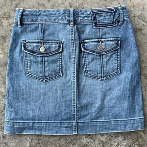 White House Black Market Blanc Denim Mini Skirt Utility Pockets Size 0